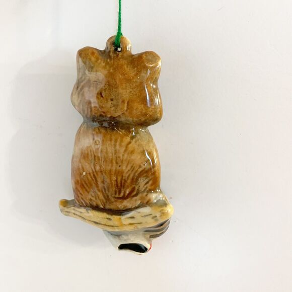 Vintage Raccoon Holding Stocking Ornament Ceramic Christmas - Picture 2 of 4